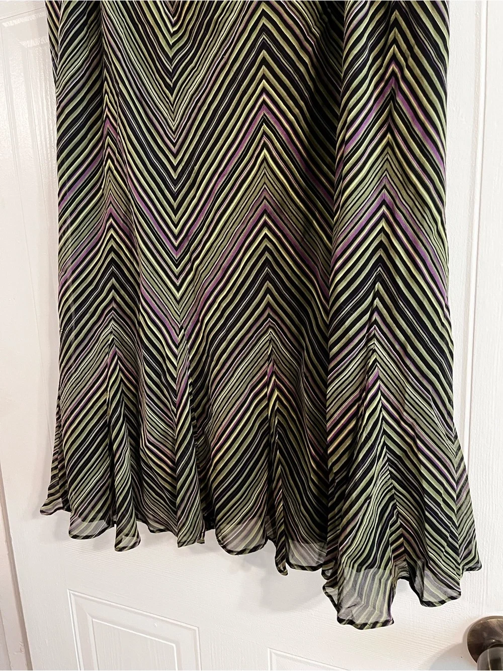 WHIMSIGOTH Y2K GREEN & PURPLE 100% SILK SKIRT - SIZE 16